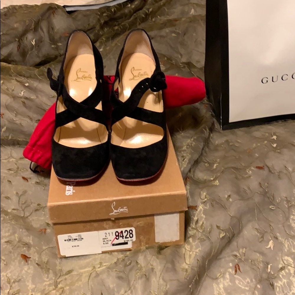 Black suede “Miss Ellen” Louboutins. Worn Twice.